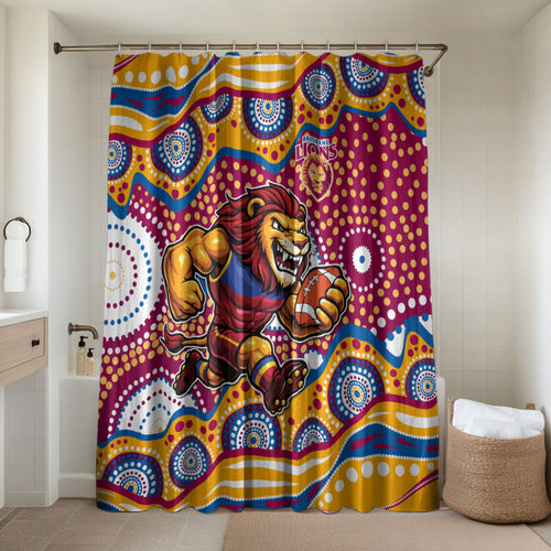 Brisbane Lions Bathroom Set Aboriginal Dot Pattern - Football Mascot Heritage Pride