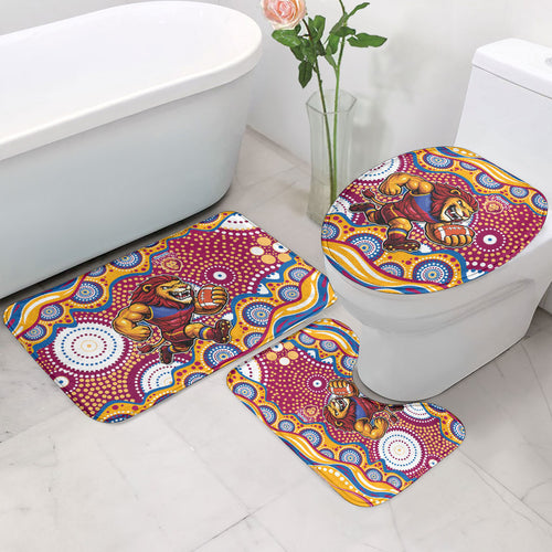 Brisbane Lions Bathroom Set Aboriginal Dot Pattern - Football Mascot Heritage Pride