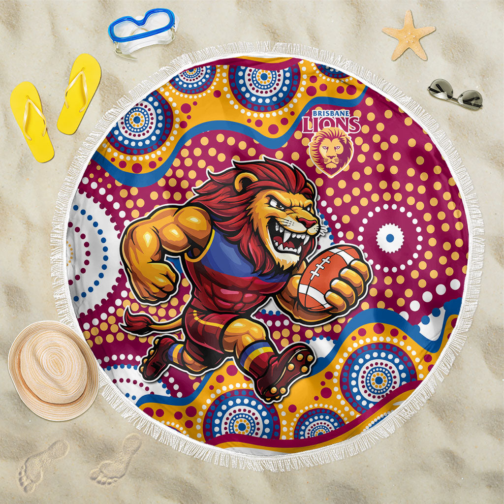 Brisbane Lions Beach Blanket Aboriginal Dot Pattern - Football Mascot Heritage Pride