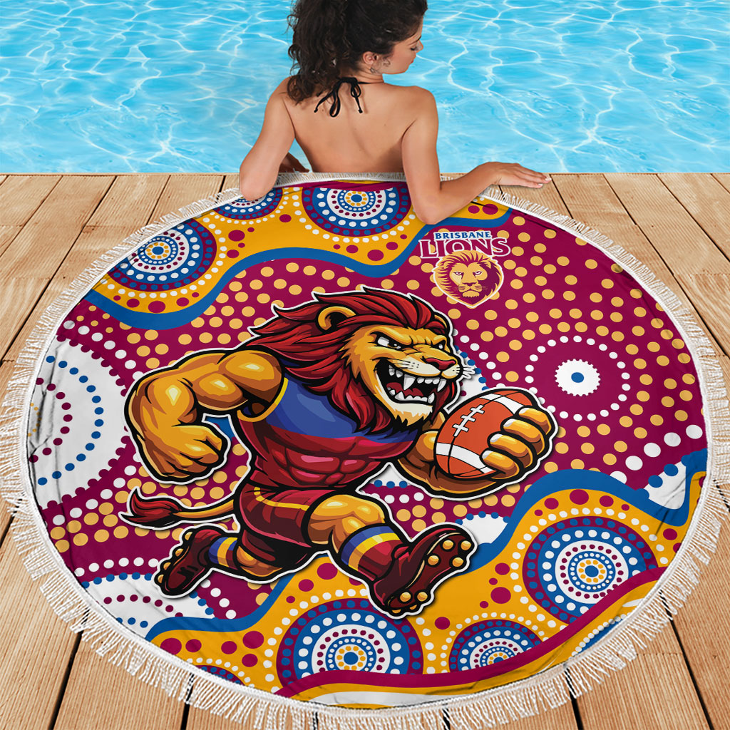 Brisbane Lions Beach Blanket Aboriginal Dot Pattern - Football Mascot Heritage Pride