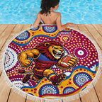 Brisbane Lions Beach Blanket Aboriginal Dot Pattern - Football Mascot Heritage Pride