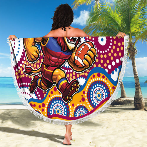 Brisbane Lions Beach Blanket Aboriginal Dot Pattern - Football Mascot Heritage Pride