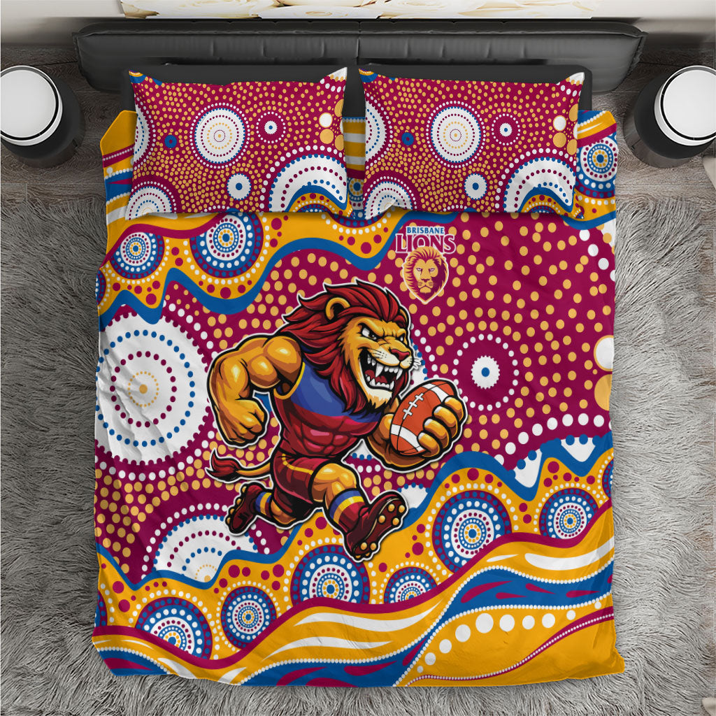 Brisbane Lions Bedding Set Aboriginal Dot Pattern - Football Mascot Heritage Pride