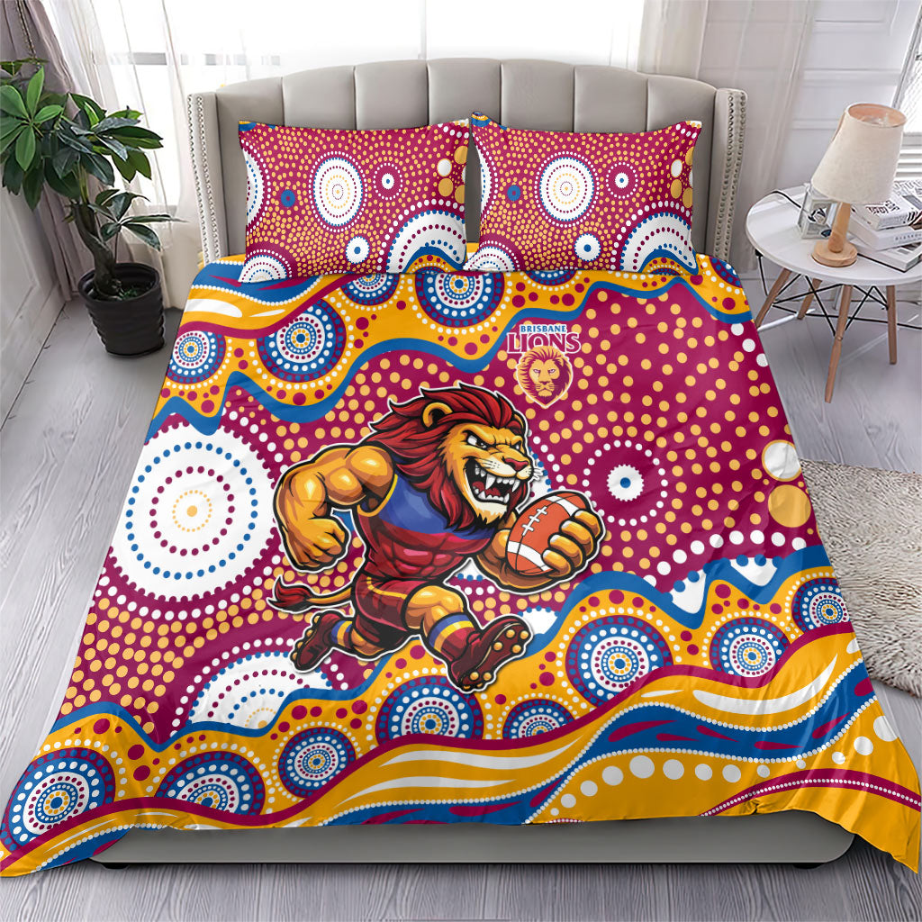 Brisbane Lions Bedding Set Aboriginal Dot Pattern - Football Mascot Heritage Pride