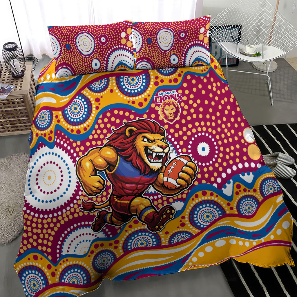 Brisbane Lions Bedding Set Aboriginal Dot Pattern - Football Mascot Heritage Pride