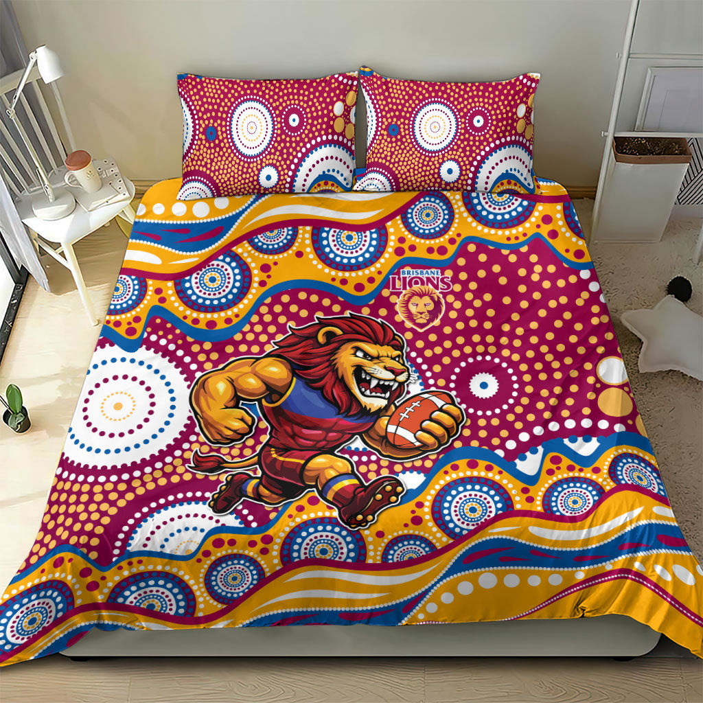 Brisbane Lions Bedding Set Aboriginal Dot Pattern - Football Mascot Heritage Pride