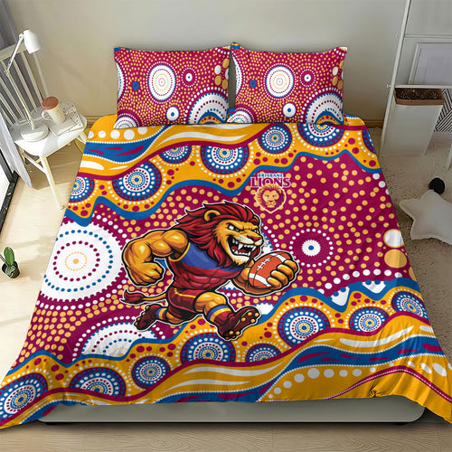 Brisbane Lions Bedding Set Aboriginal Dot Pattern - Football Mascot Heritage Pride