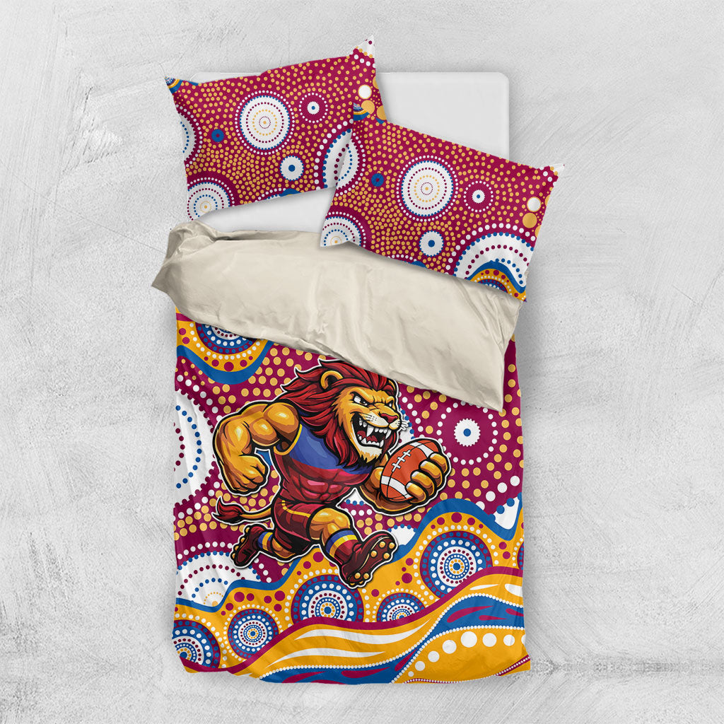 Brisbane Lions Bedding Set Aboriginal Dot Pattern - Football Mascot Heritage Pride