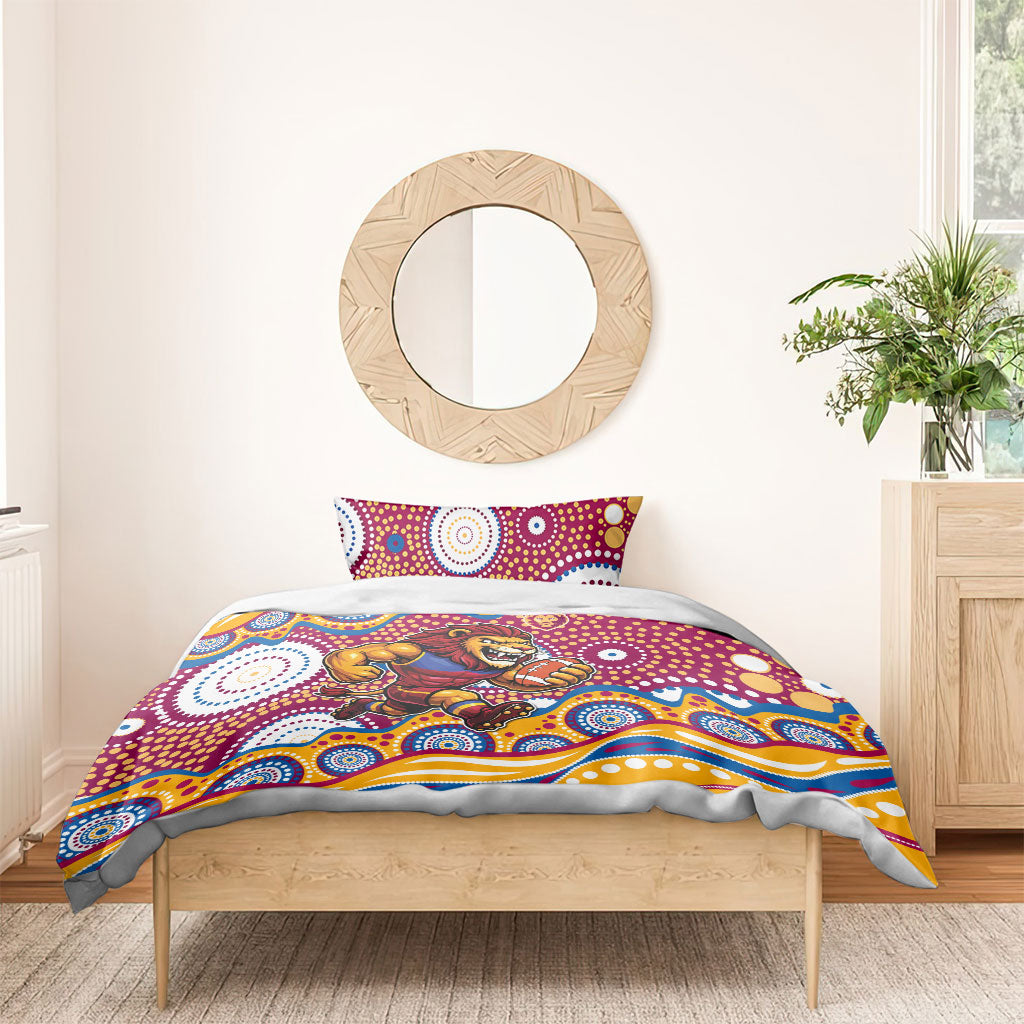 Brisbane Lions Bedding Set Aboriginal Dot Pattern - Football Mascot Heritage Pride