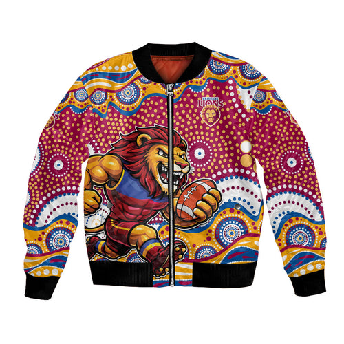 Brisbane Lions Bomber Jacket Aboriginal Dot Pattern - Football Mascot Heritage Pride