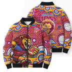 Brisbane Lions Bomber Puffer Jacket Aboriginal Dot Pattern - Football Mascot Heritage Pride