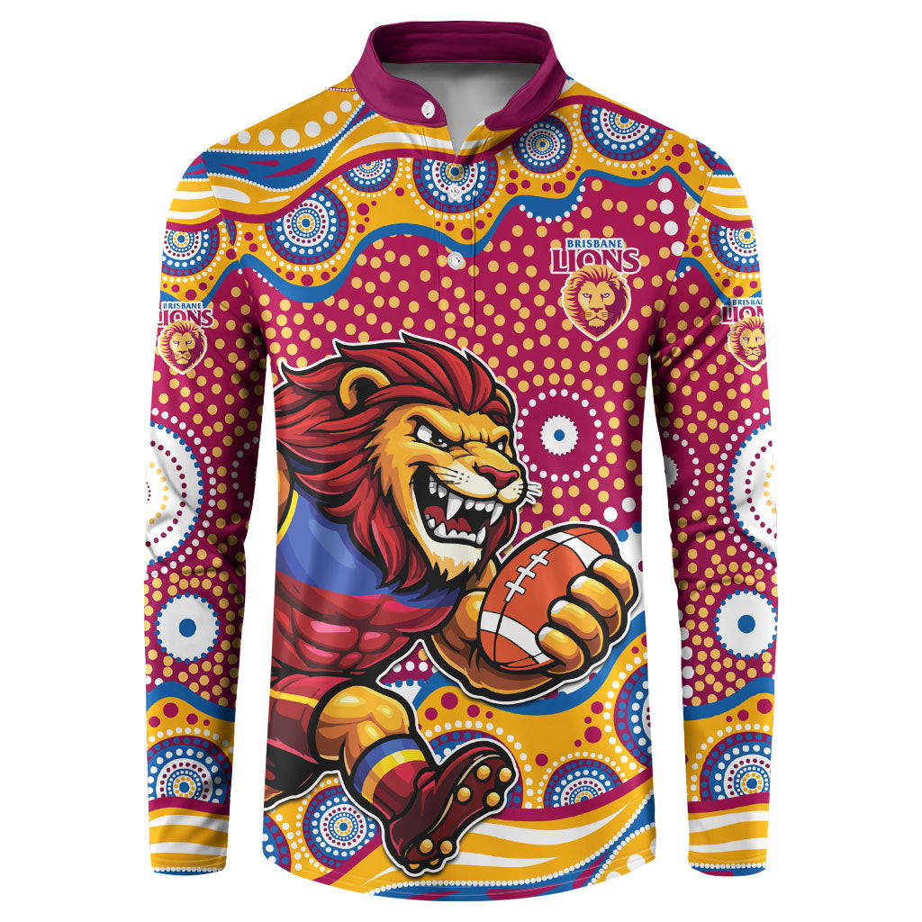 Brisbane Lions Button Sweatshirt Aboriginal Dot Pattern - Football Mascot Heritage Pride