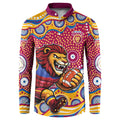 Brisbane Lions Button Sweatshirt Aboriginal Dot Pattern - Football Mascot Heritage Pride
