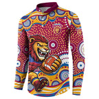 Brisbane Lions Button Sweatshirt Aboriginal Dot Pattern - Football Mascot Heritage Pride