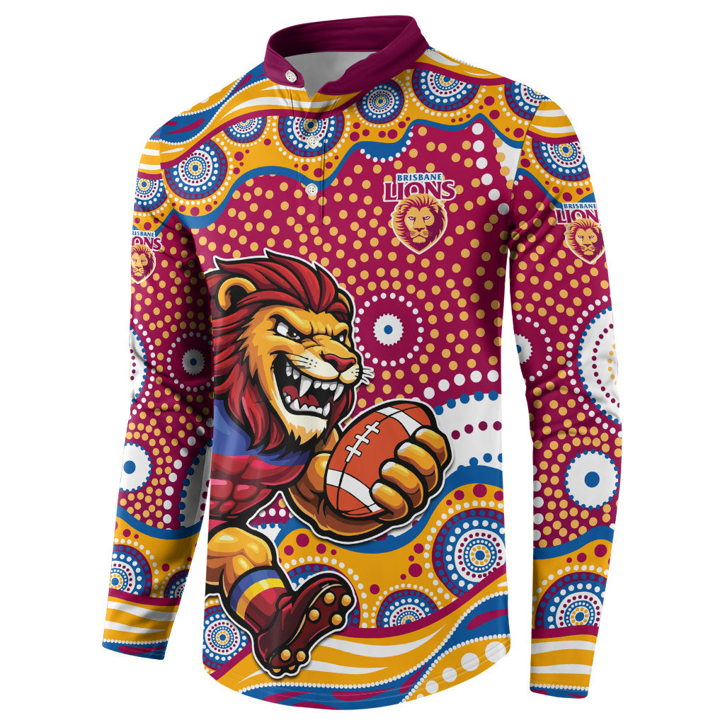 Brisbane Lions Button Sweatshirt Aboriginal Dot Pattern - Football Mascot Heritage Pride