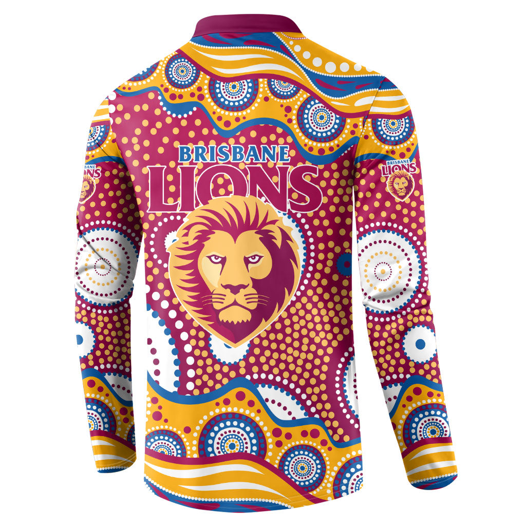 Brisbane Lions Button Sweatshirt Aboriginal Dot Pattern - Football Mascot Heritage Pride