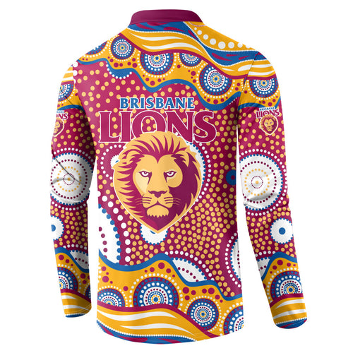 Brisbane Lions Button Sweatshirt Aboriginal Dot Pattern - Football Mascot Heritage Pride