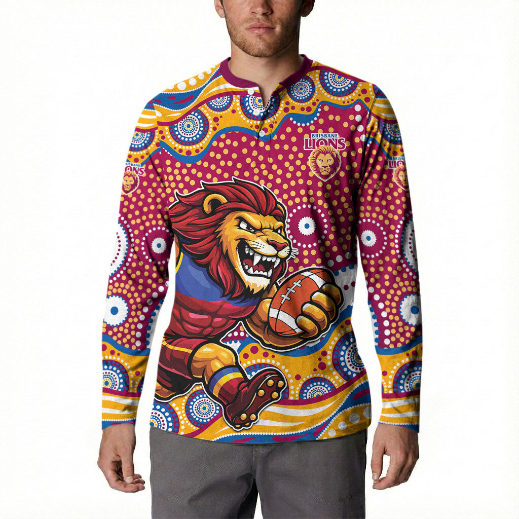 Brisbane Lions Button Sweatshirt Aboriginal Dot Pattern - Football Mascot Heritage Pride