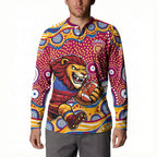 Brisbane Lions Button Sweatshirt Aboriginal Dot Pattern - Football Mascot Heritage Pride