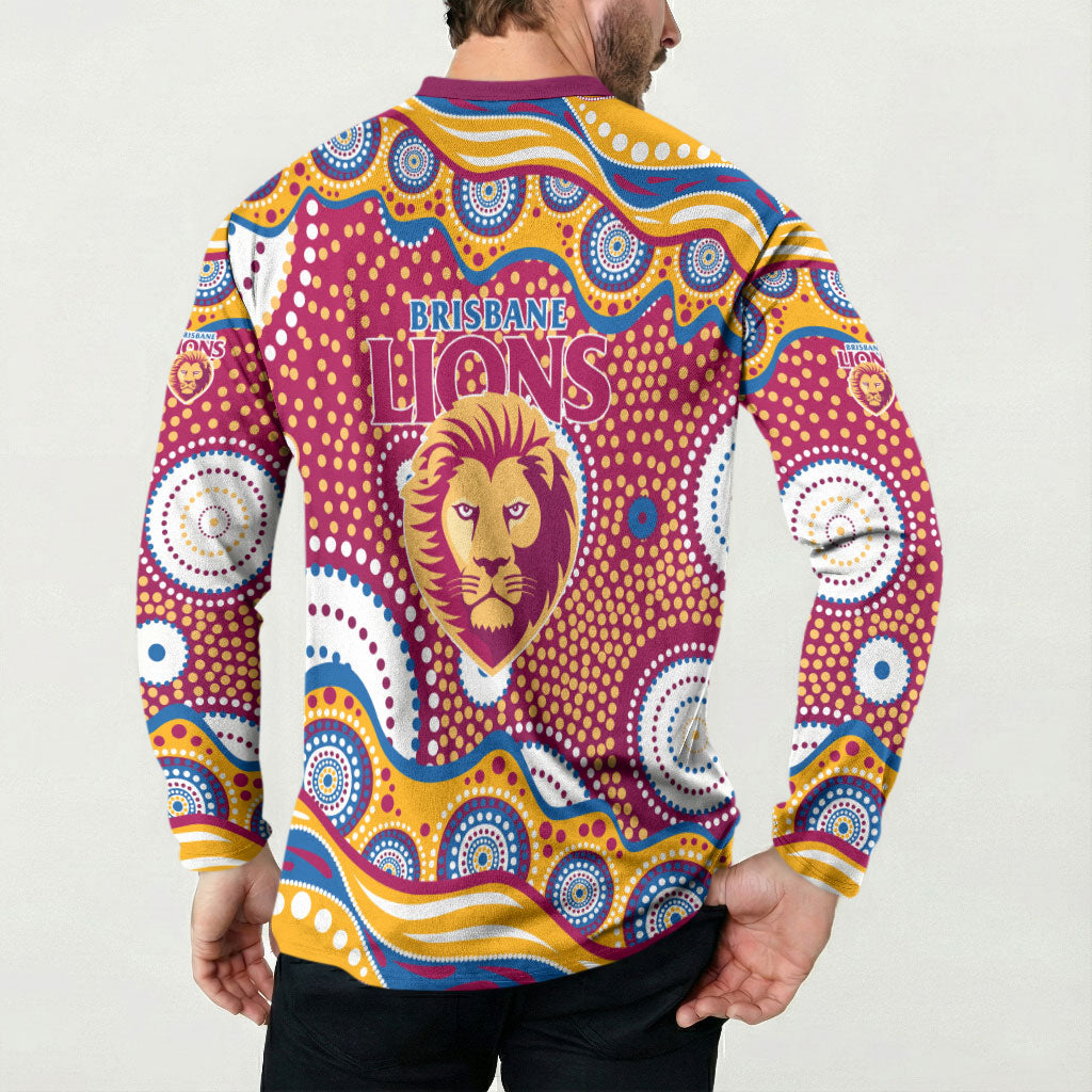 Brisbane Lions Button Sweatshirt Aboriginal Dot Pattern - Football Mascot Heritage Pride