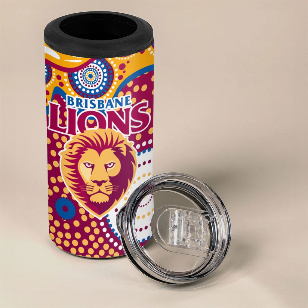Brisbane Lions 4 in 1 Can Cooler Tumbler Aboriginal Dot Pattern - Football Mascot Heritage Pride
