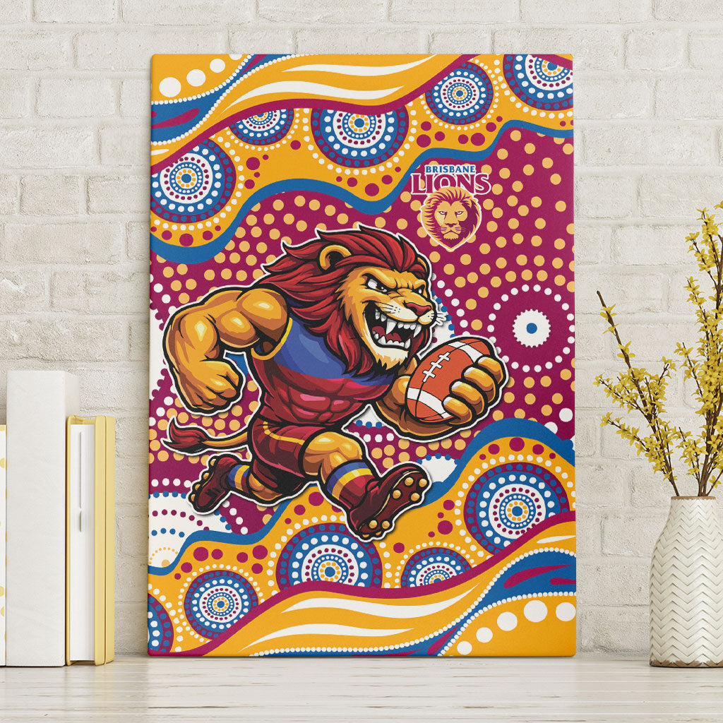 Brisbane Lions Canvas Wall Art Aboriginal Dot Pattern - Football Mascot Heritage Pride