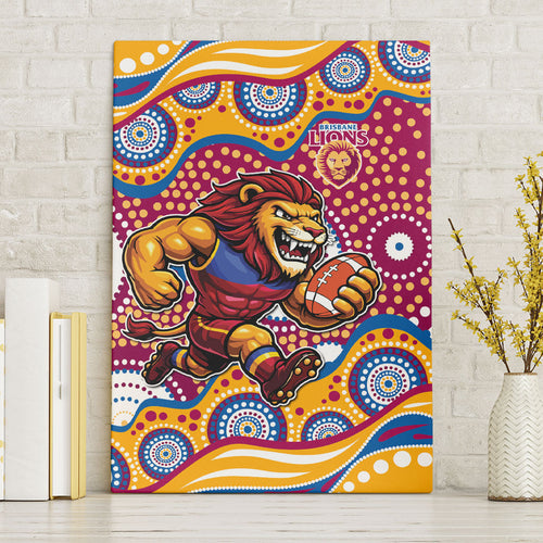 Brisbane Lions Canvas Wall Art Aboriginal Dot Pattern - Football Mascot Heritage Pride