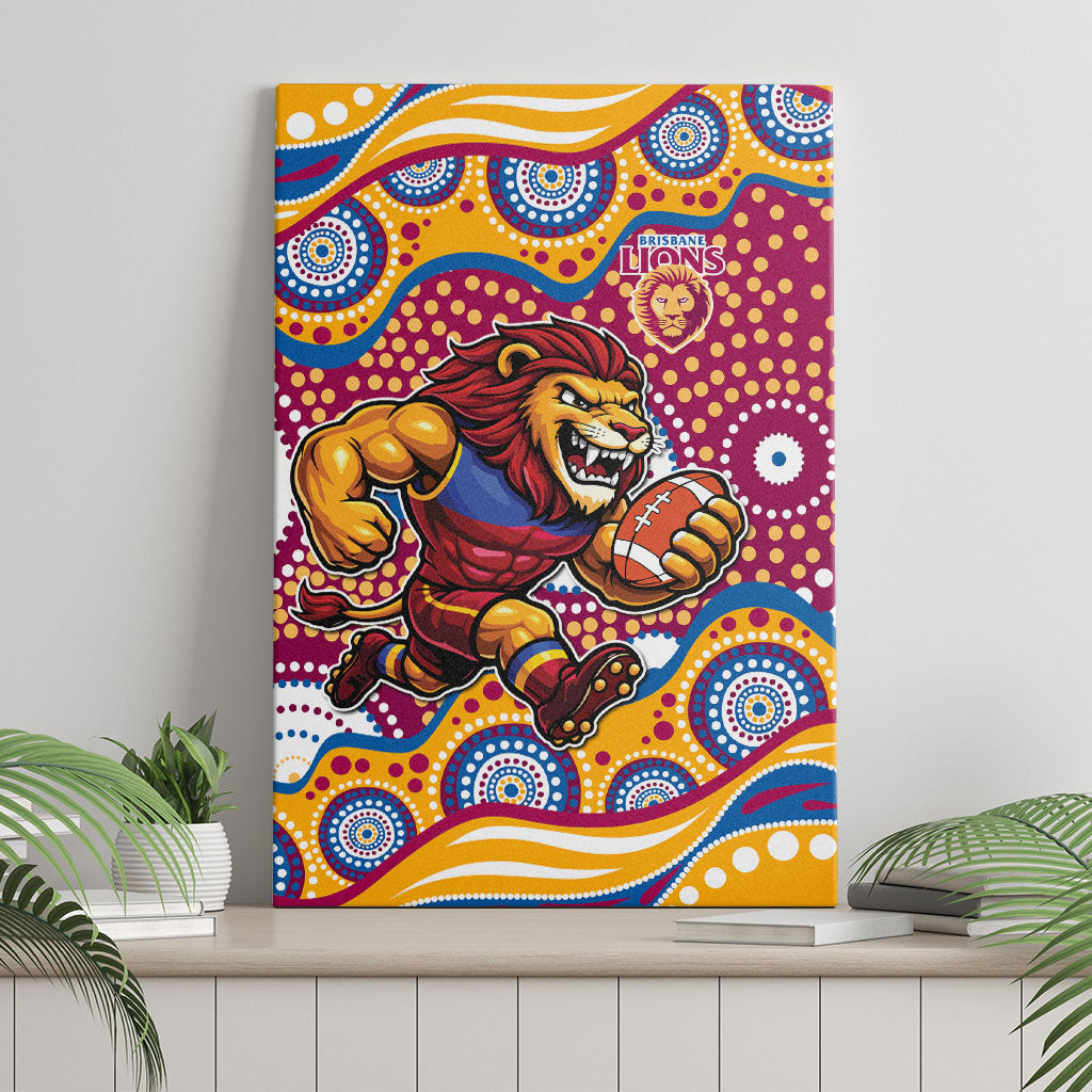 Brisbane Lions Canvas Wall Art Aboriginal Dot Pattern - Football Mascot Heritage Pride