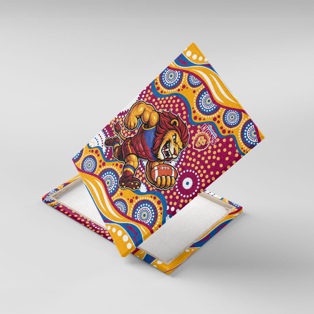 Brisbane Lions Canvas Wall Art Aboriginal Dot Pattern - Football Mascot Heritage Pride