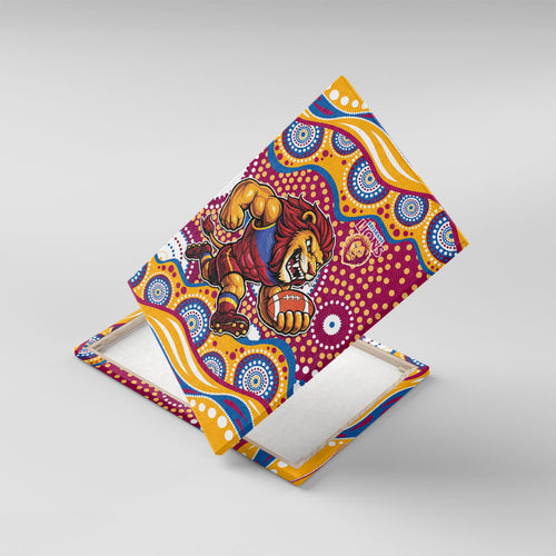 Brisbane Lions Canvas Wall Art Aboriginal Dot Pattern - Football Mascot Heritage Pride