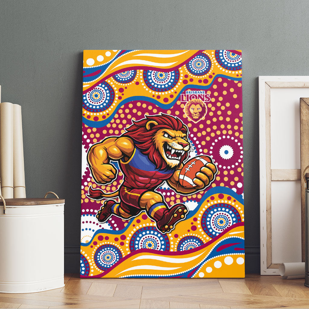 Brisbane Lions Canvas Wall Art Aboriginal Dot Pattern - Football Mascot Heritage Pride