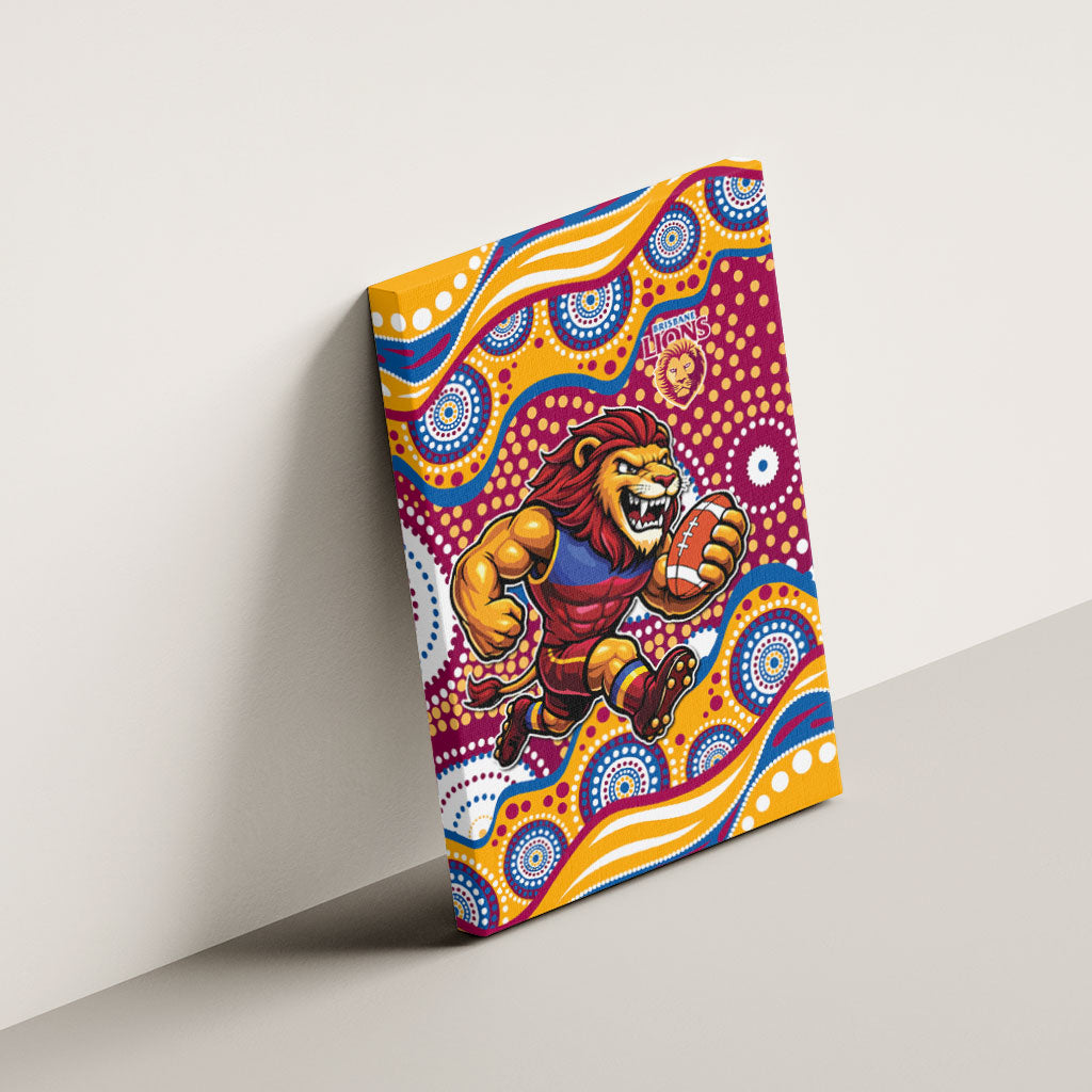 Brisbane Lions Canvas Wall Art Aboriginal Dot Pattern - Football Mascot Heritage Pride