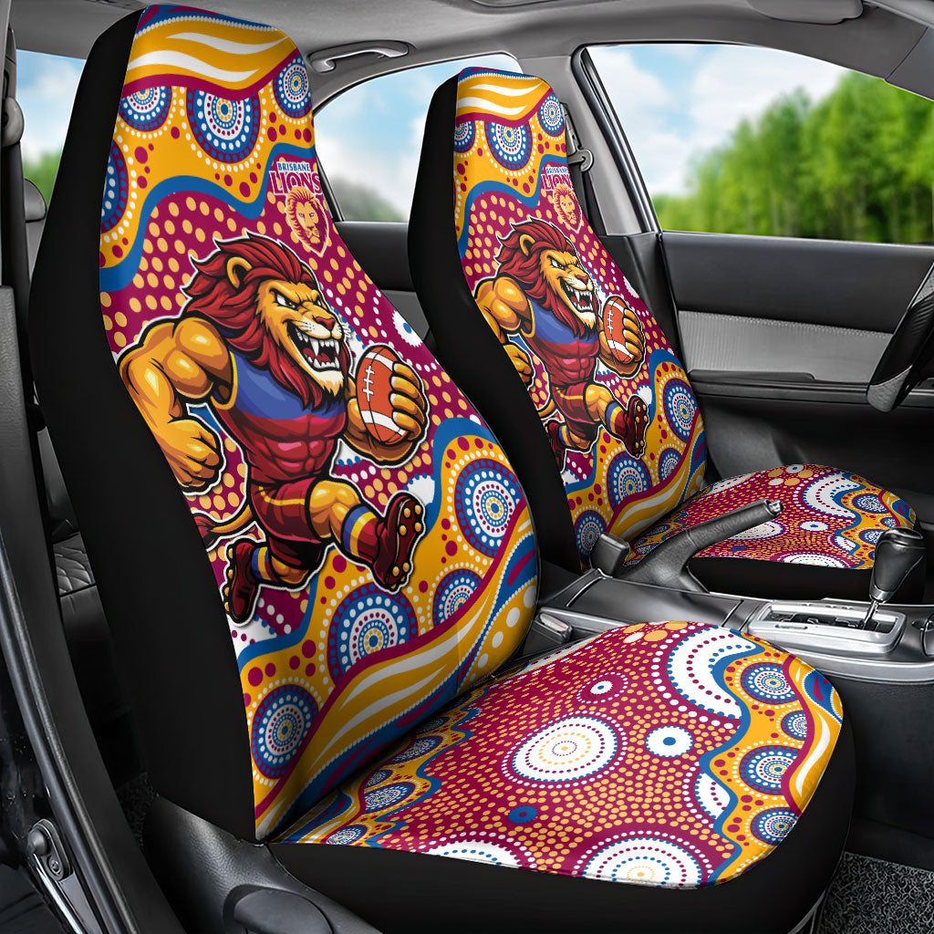 Brisbane Lions Car Seat Cover Aboriginal Dot Pattern - Football Mascot Heritage Pride