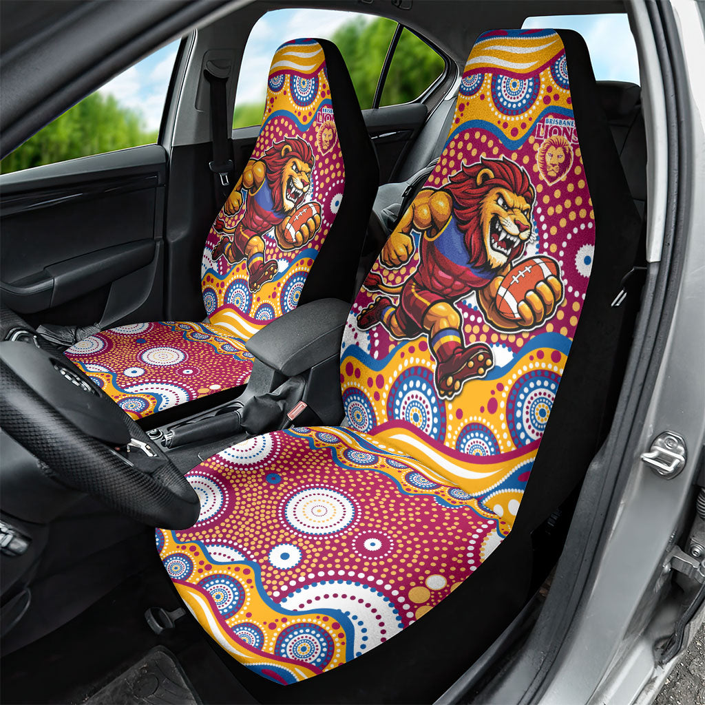 Brisbane Lions Car Seat Cover Aboriginal Dot Pattern - Football Mascot Heritage Pride