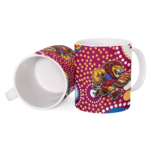Brisbane Lions Ceramic Mug Aboriginal Dot Pattern - Football Mascot Heritage Pride