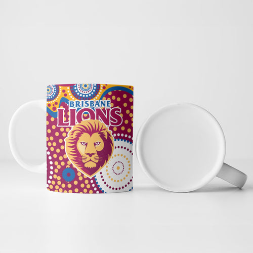 Brisbane Lions Ceramic Mug Aboriginal Dot Pattern - Football Mascot Heritage Pride