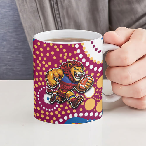 Brisbane Lions Ceramic Mug Aboriginal Dot Pattern - Football Mascot Heritage Pride