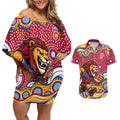 Brisbane Lions Couples Matching Off Shoulder Short Dress and Hawaiian Shirt Aboriginal Dot Pattern - Football Mascot Heritage Pride