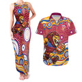 Brisbane Lions Couples Matching Tank Maxi Dress and Hawaiian Shirt Aboriginal Dot Pattern - Football Mascot Heritage Pride
