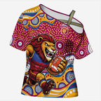 Brisbane Lions Cross Shoulder Shirt Aboriginal Dot Pattern - Football Mascot Heritage Pride