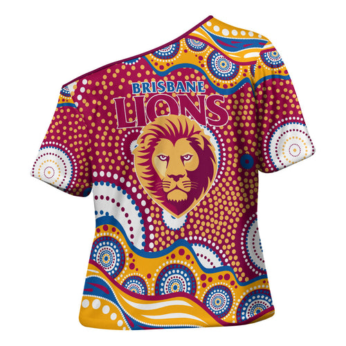 Brisbane Lions Cross Shoulder Shirt Aboriginal Dot Pattern - Football Mascot Heritage Pride