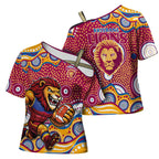 Brisbane Lions Cross Shoulder Shirt Aboriginal Dot Pattern - Football Mascot Heritage Pride