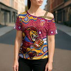 Brisbane Lions Cross Shoulder Shirt Aboriginal Dot Pattern - Football Mascot Heritage Pride