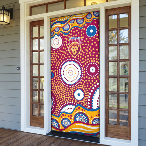 Brisbane Lions Door Cover Aboriginal Dot Pattern - Football Mascot Heritage Pride