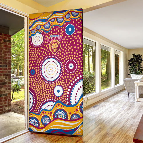Brisbane Lions Door Cover Aboriginal Dot Pattern - Football Mascot Heritage Pride