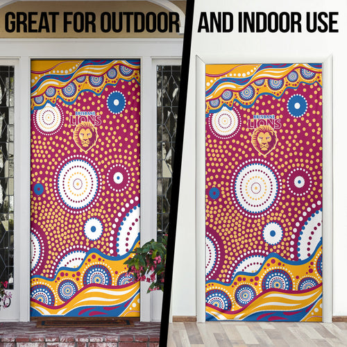 Brisbane Lions Door Cover Aboriginal Dot Pattern - Football Mascot Heritage Pride
