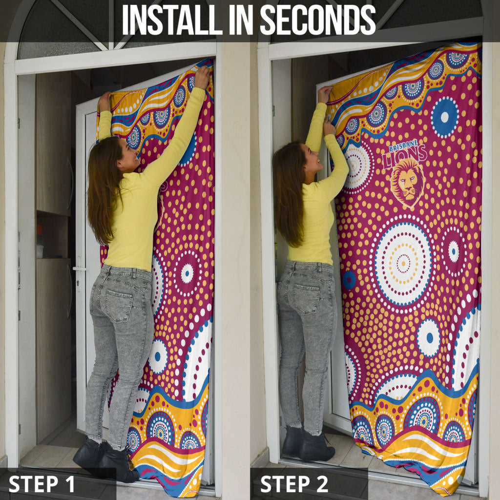 Brisbane Lions Door Cover Aboriginal Dot Pattern - Football Mascot Heritage Pride
