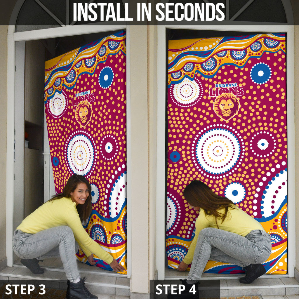 Brisbane Lions Door Cover Aboriginal Dot Pattern - Football Mascot Heritage Pride