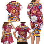 Brisbane Lions Family Matching Long Sleeve Bodycon Dress and Hawaiian Shirt Aboriginal Dot Pattern - Football Mascot Heritage Pride