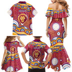Brisbane Lions Family Matching Mermaid Dress and Hawaiian Shirt Aboriginal Dot Pattern - Football Mascot Heritage Pride